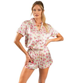 Satynowa piżama damska z krótkim rękawem Rosalinda XL