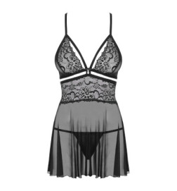 Seksowna sukienka babydoll i stringi Obsessive 838-BAB-1 czarna S/M